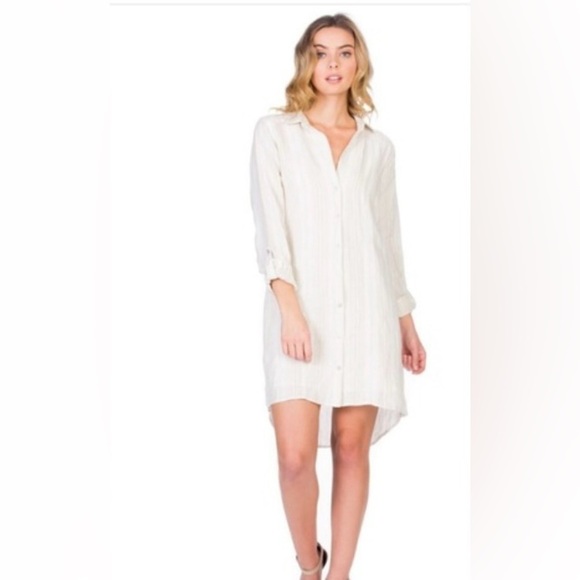 Maven West Dresses & Skirts - Maven West White Asymmetrical Long Sleeve Shirt Dress Sz-Small
